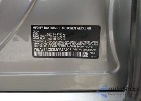 2021 BMW 740I xDrive from USA, damaged, VIN WBA7T4C03MCF42495